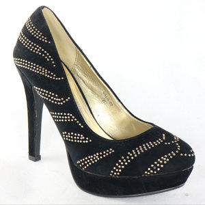 New STORY Black/Gold Sequin Pattern Platform Heels